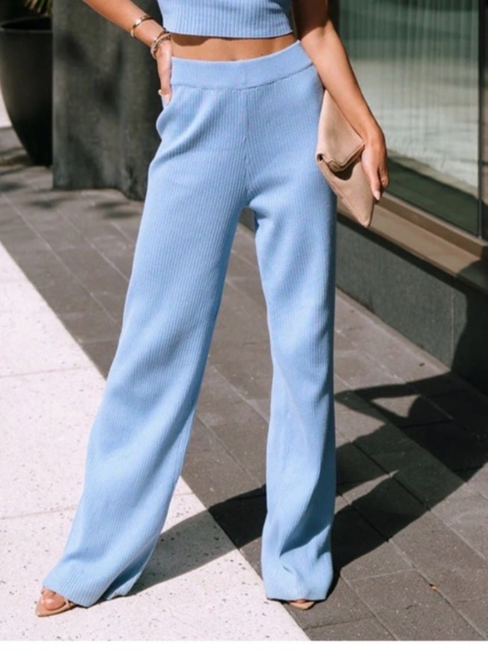 Vici Catalina Sky Blue Ribbed “High Waisted” Knit Pants (Pants only)